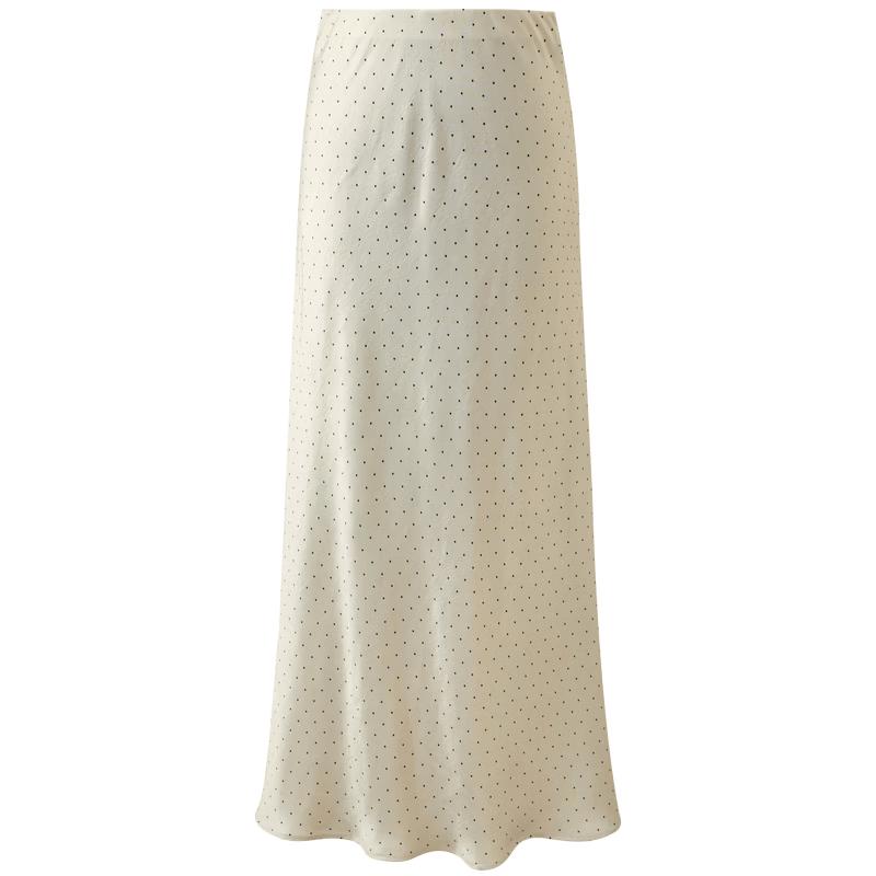 SanCai Polka Dot High-Waist A-Line Satin Midi Skirt L