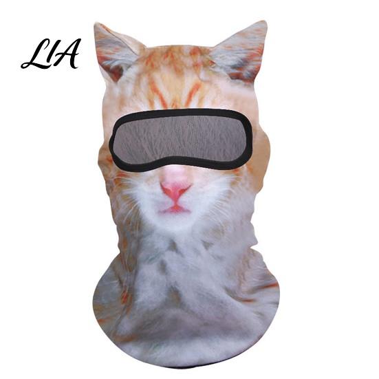 Comfortable Head Mask 3D Animal Ears Balaclava, Cat Dog Snow Leopard Face for Print Halloween, Cosplay Full Cover Outdoor Cycling Skiing Breathable