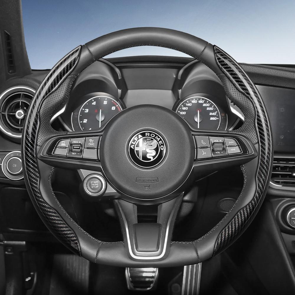 Suitable for Alfa Romeo Carbon Fiber Texture Steering Wheel Cover with Segmented Quick-Release Design, Durable, for Models