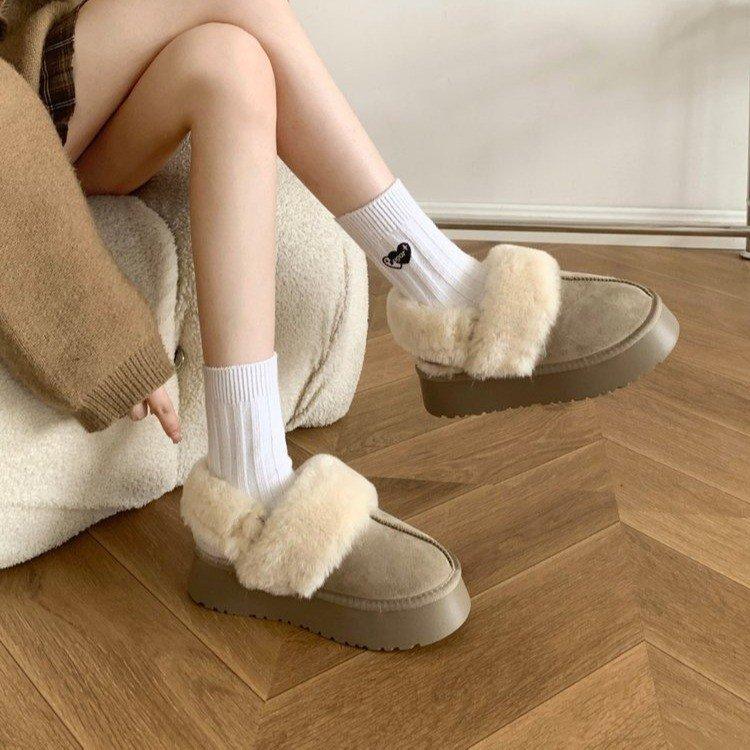 Wool slippers women's outer wear 2025 new winter fur integrated thick-bottomed bag head fluffy slippers plush snow boots