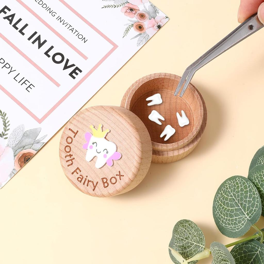 Girls Tooth Box, Cute 3D Teeth Carving Wooden Storage Box For Children's First Tooth Lost, Can Be Placed Under The Pillow As A Birthday Baby Gift