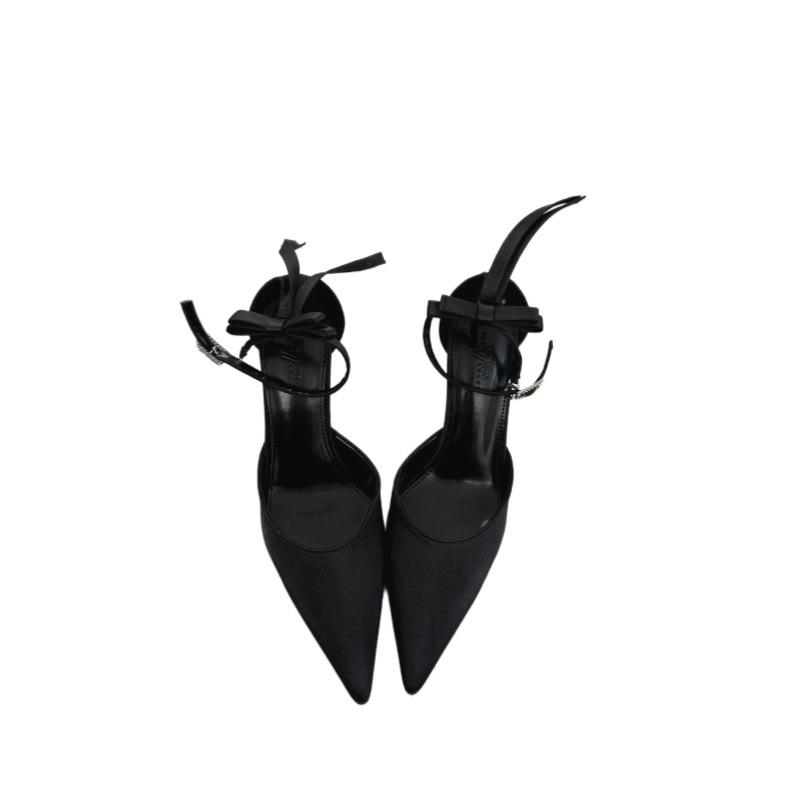 Sandals Spring Autumn Fashion Soft Bowone-Buckle Strap High Heels Women'S Slingback Low Cut