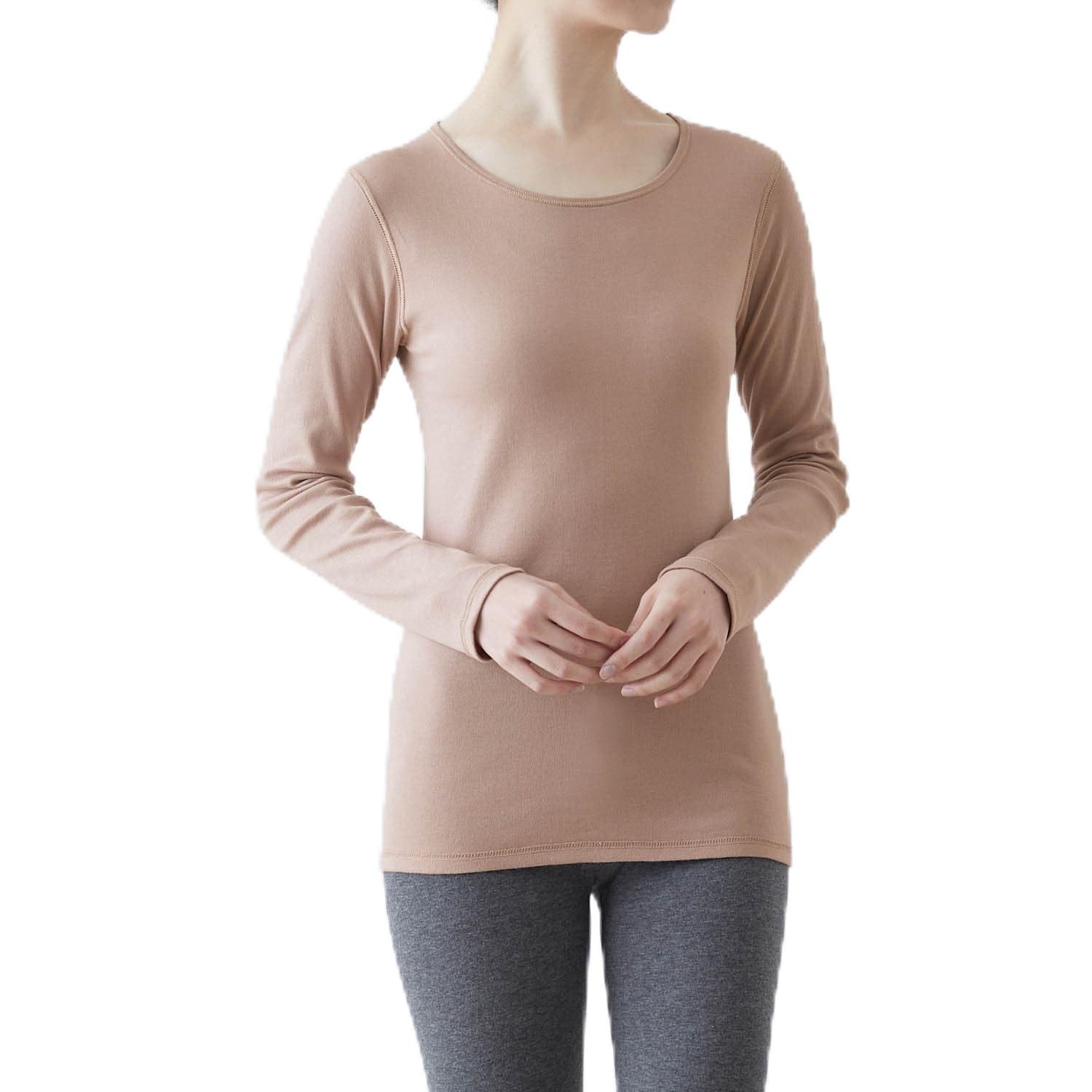 

Belle Maison Long Sleeve Cotton Crew Neck Warm Inner Soft Size L Women s Shirt, Hotcot, Mocha,