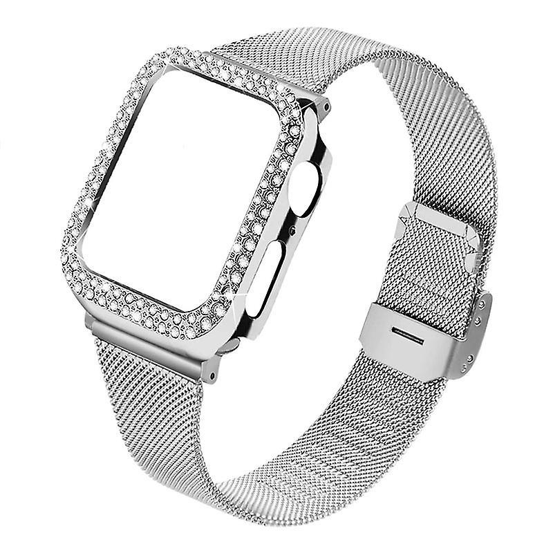 Closure Design Watch Wristband+Rhinestone Watch Protective Case for Apple Watch Series 7 41mm