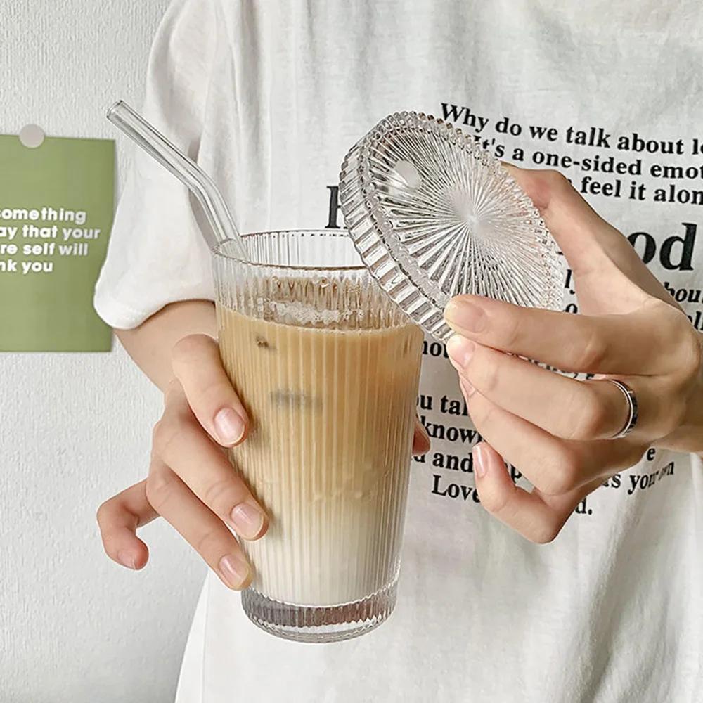 Kvetinový Hrnček na Mlieko Priehľadný Sklenený Pohár s Vekom a Slamkou Priehľadný Pohár na Bubble Tea Kávu Dezertný Pohár Dropshipping