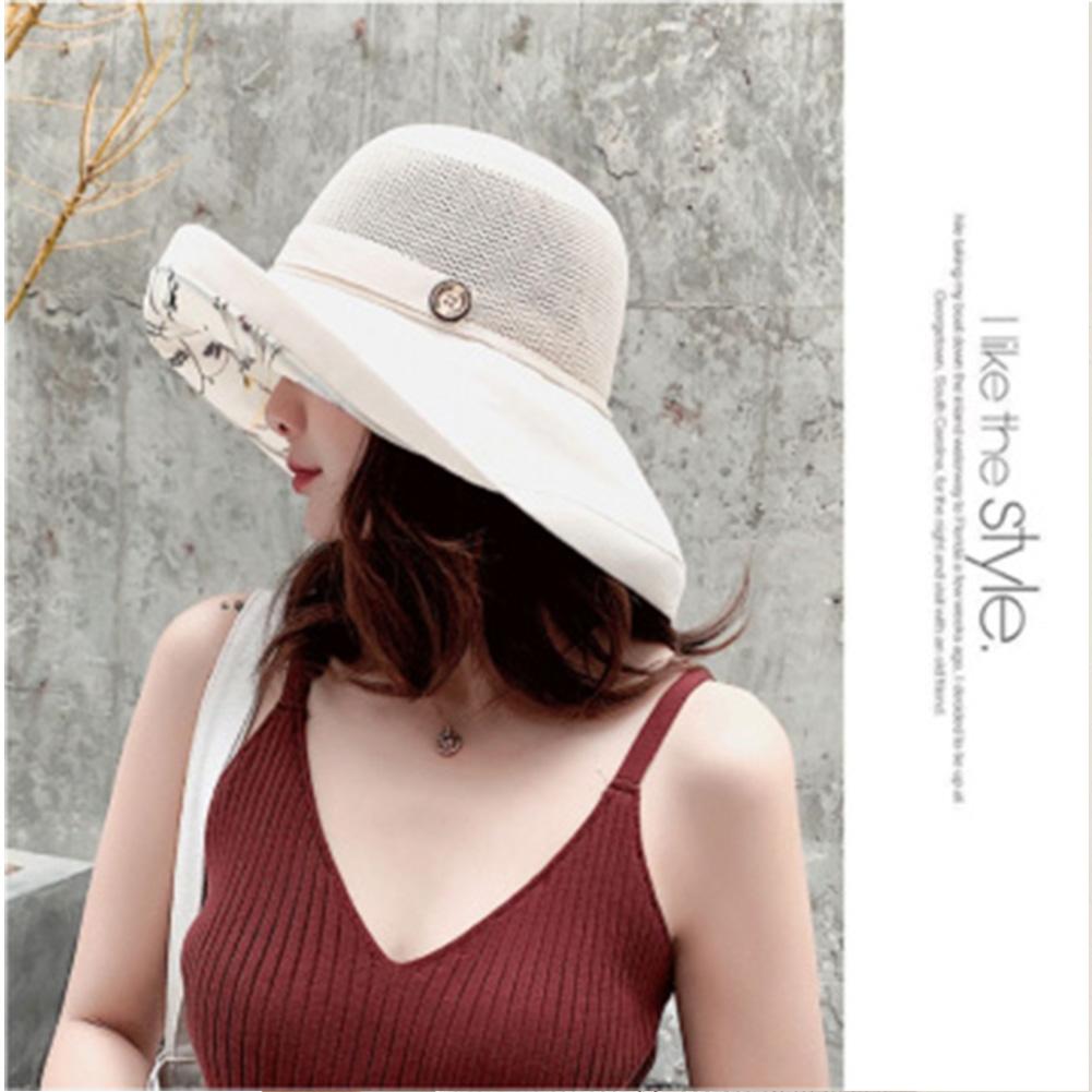 Summer Mesh Sun Hats For Women Wide-Brim Beach Bucket Caps Foldable Sun Protection Bucket Hat With Chin Strap