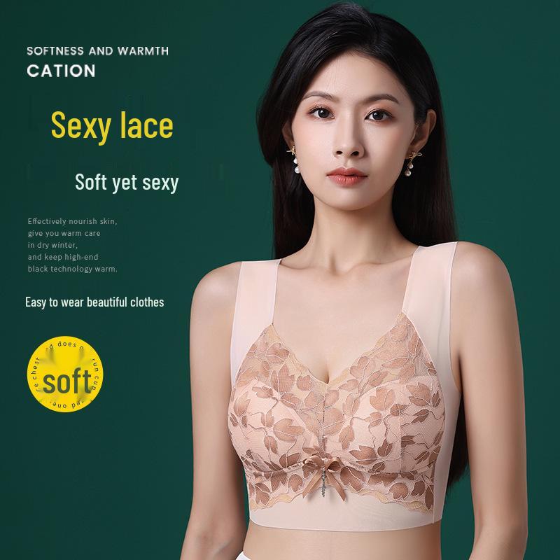 Women's Seamless Wire-Free Lace Push-Up Bra - Adjustable Vest Style with Beautiful Back Design