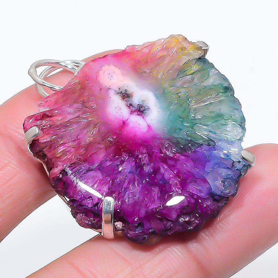 

Natural Rainbow Solar Quartz 925 Sterling Silver Jewelry Pendant 1.81 J3v29
