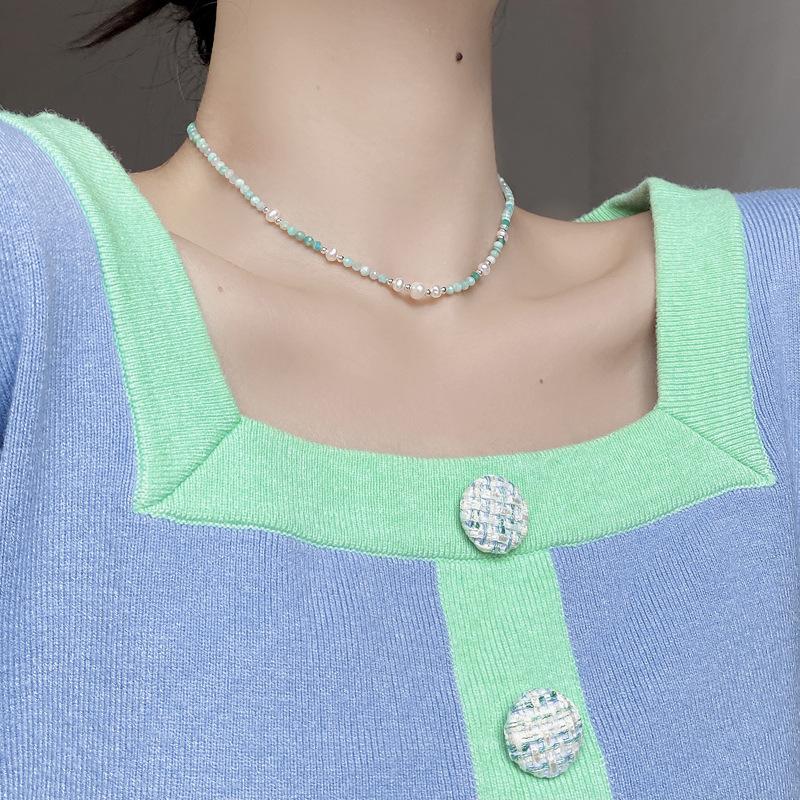 Korean Freshwater Pearl Necklace Baroque Pearl Tianhe Stone Necklace INS Sweet Beaded Collarbone Chain
