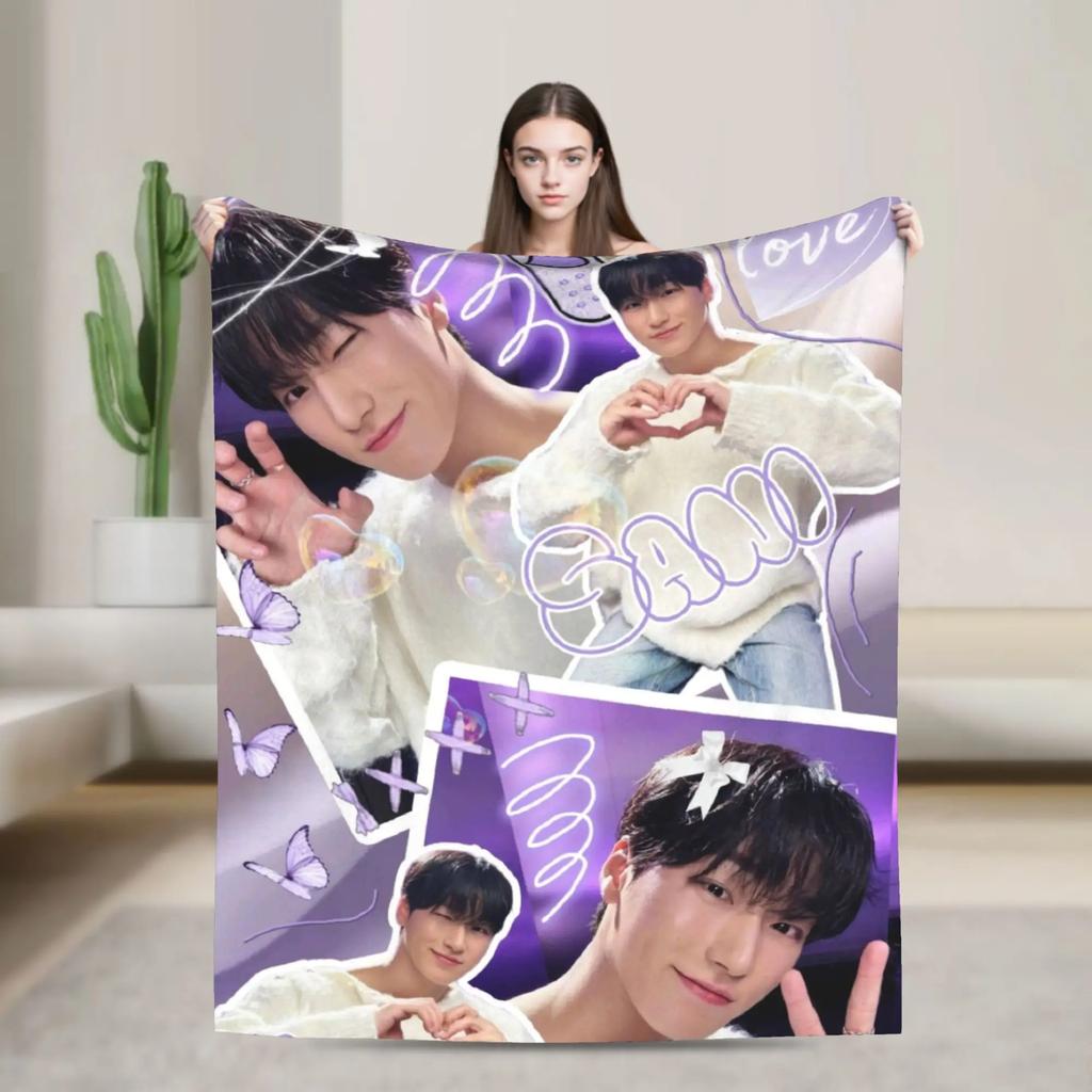 Super Warm Blankets Camping Kpop Ateez Choi San Throw Blanket Flannel Bedspread For Outdoor Novelty Sofa Bed Cover