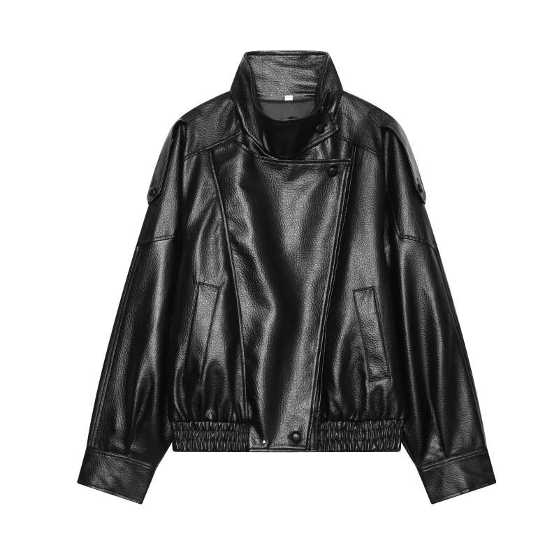 Womens Oversized Faux Leather Jacket Casual
