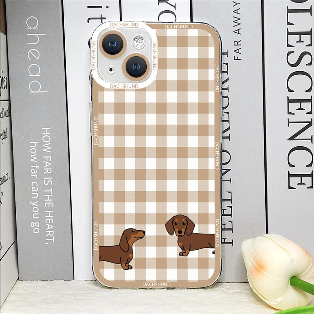 Cute Sausage Dog Animal Plaid Phone Case for IPhone 17 16 15 14 Plus 13 12 11 Pro Max Mini Dachshund Striped Printed Soft Cover