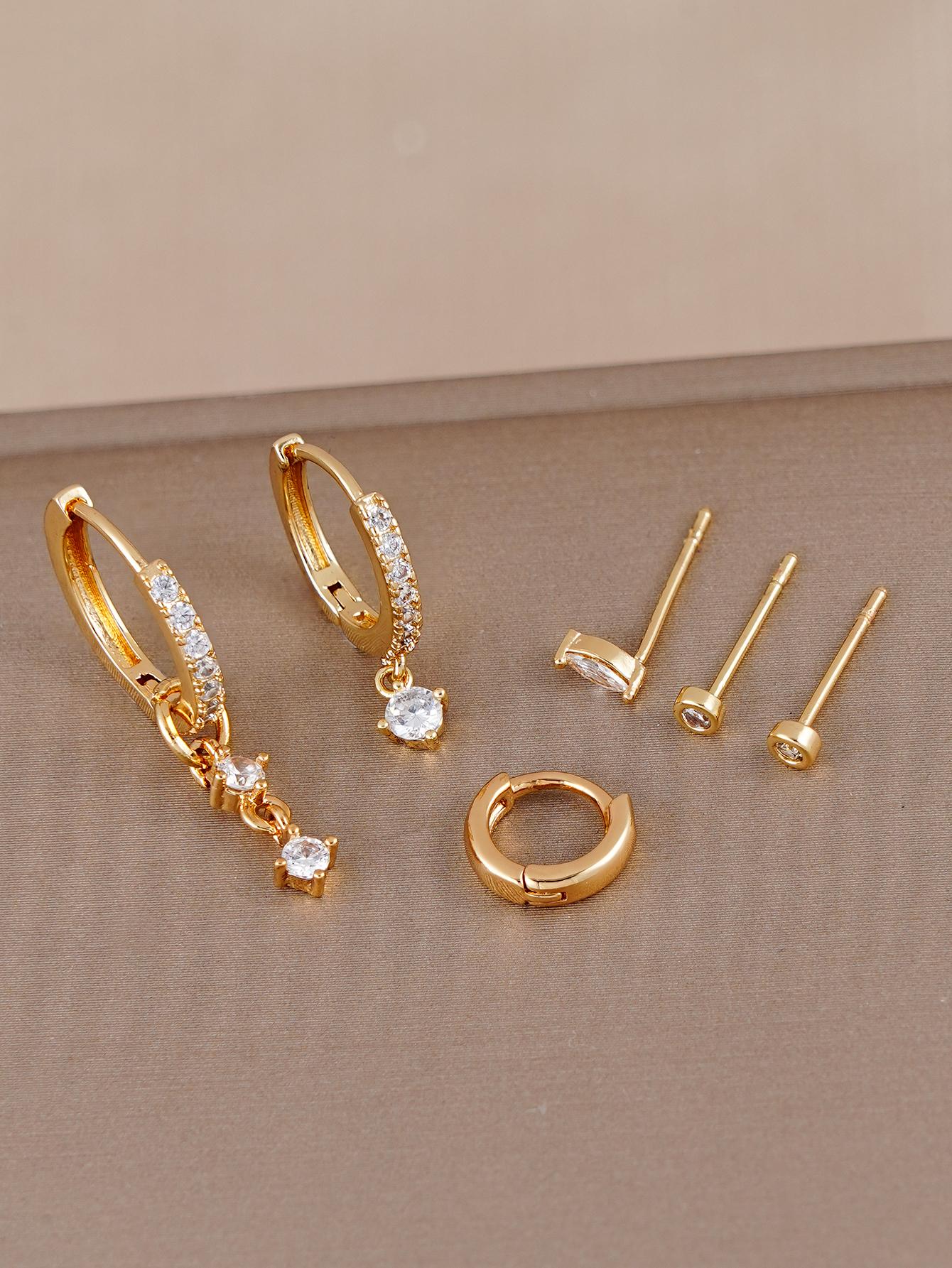 6PCS Minimalist Cubic Zirconia Ball Pendant Earrings for Women s Daily Office Jewelry Accessories