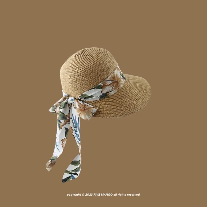 Straw Hat Women's Summer Beach Hat Sun Protection UV Protection Sun Hat Large Brim Straw Visor