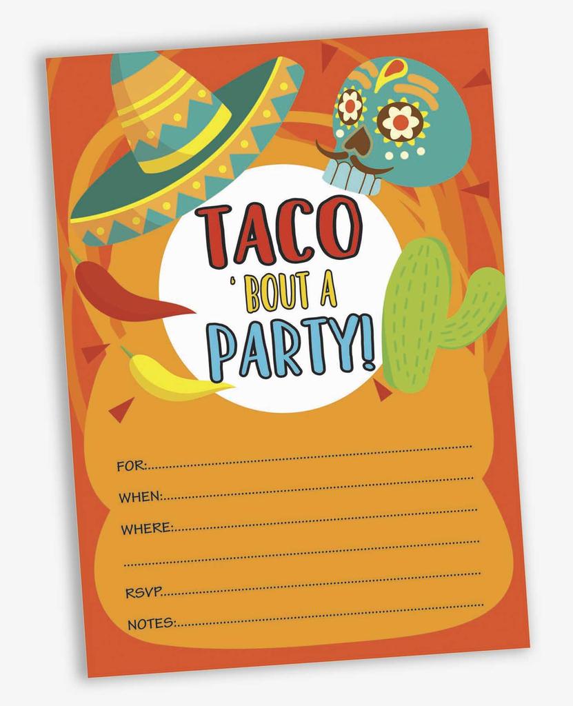 Inkdotpot Pack Of 30 Taco Bout Party Invites, Fiesta Party Invitations, Fill In Blank Invites With Envelopes