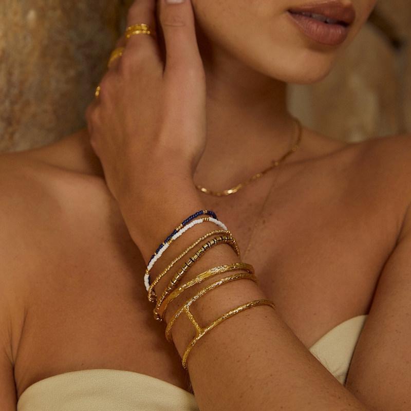 Design sense Classic style 18K gold, hammer pattern double-layer opening versatile bracelet jewelry