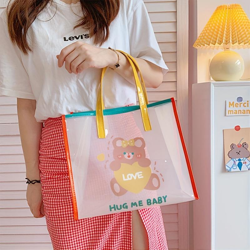 1pc Women's Transparent Jelly Shoulder Bag – Cartoon Bear Rabbit Design, Large Capacity for Summer Travel & Beach Carrying