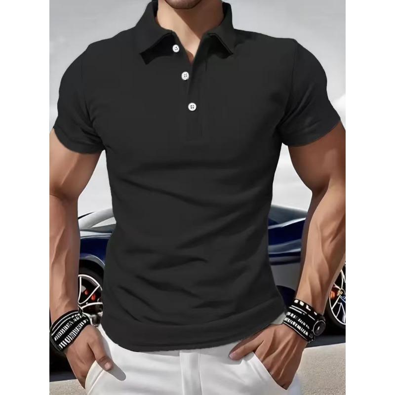 Summer Polo-neck Solid Color Pullover T-shirt Men Short Sleeve Casual Fashion Tee Male Buttons All-match Top