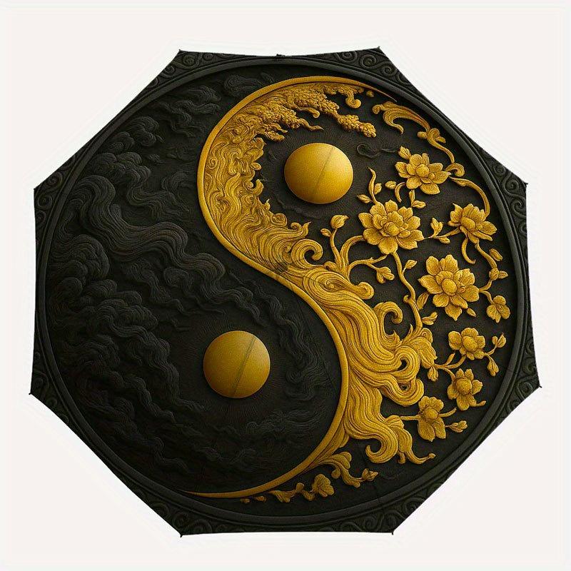 Yin Yang Harmony Decorative Wall Art Umbrella, Portable 3-Fold Compact Umbrella for Men & Women R118