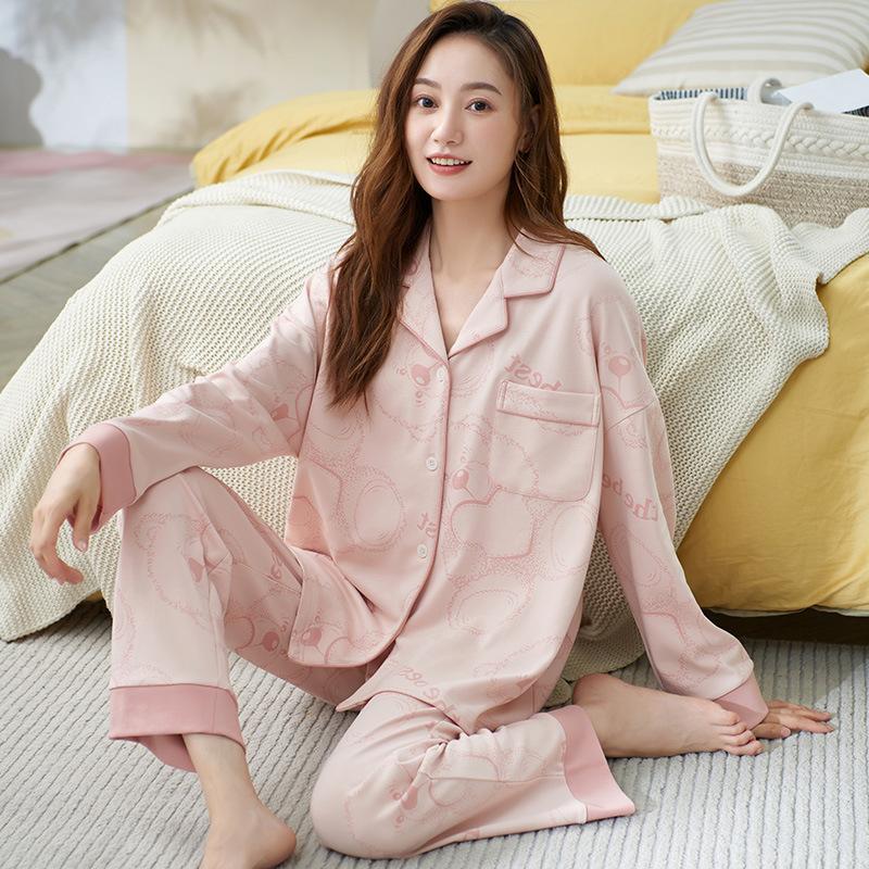 Pajamas Women's Spring and Autumn 100% Pure Cotton Long-sleeved Thin 1011 New Spring and Summer High-end Loungewear Set