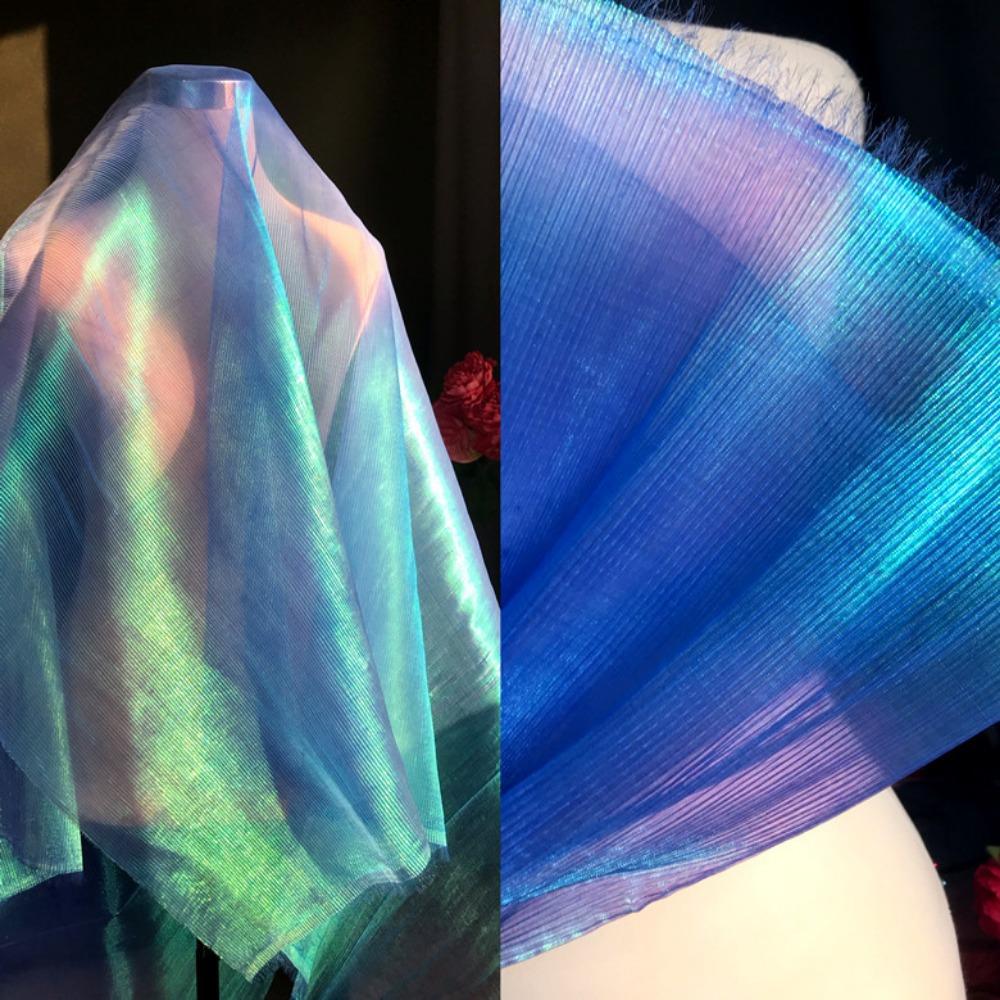 100x150cm Organza Fabric Pleated Mermaid Fairy Designer Cloth Colorful Straighten Apparel Sewing Fabrics