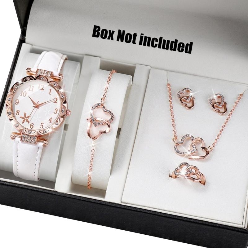 

Стильные часы с подходящим кулоном на цепочке, браслетом, кольцами, серьгами-пусетами в виде бабочек, набором ювелирных изделий, сплавной текстурой белый