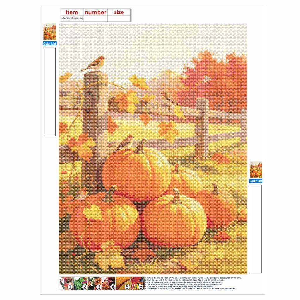 5D Diamond Art Painting Kit Autumn Pumpkins and Birds Full Drill Rhinestone Canvas Creative Craft for Home Decoration