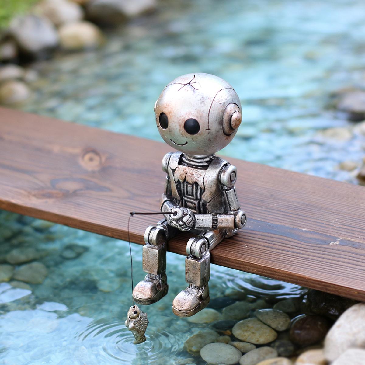 

1 piece of robot fishing, creative garden bonsai decoration fishing ornament, fun decoration ornament for home fish tank срібний