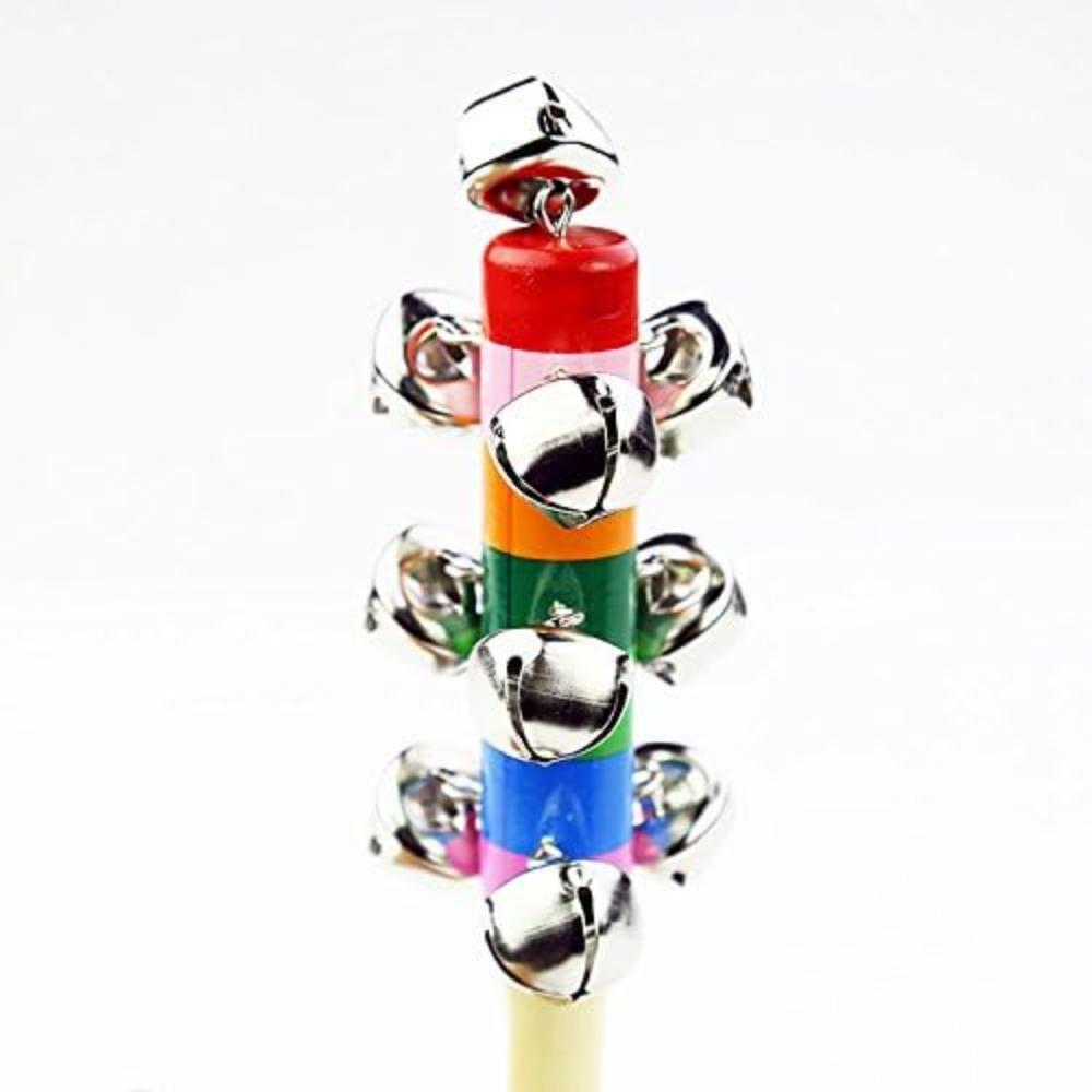 6pcs Wooden Jingle Hand Bells Rainbow Handle Wooden Bells Jingle Stick Shaker Rattle Musical Toys