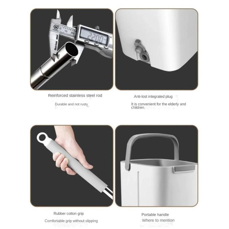 1SET Mop pentru podea cu găleată Mop îngroșat, umed și uscat, leneș plat, pânză din microfibră, stoarce, mopuri de bucătărie, baie, curățarea podelei