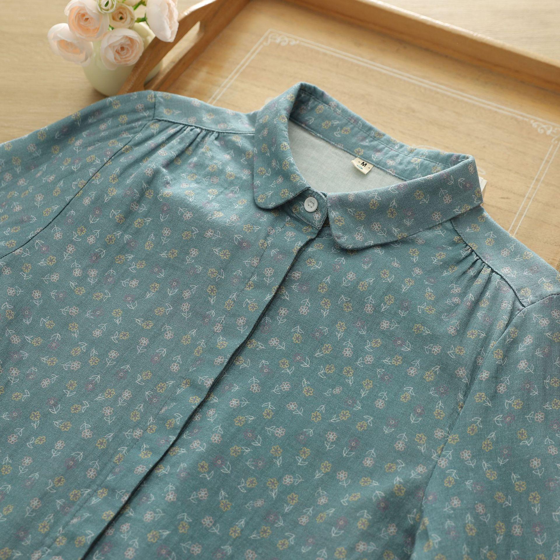 

Women s Japanese Pastoral Print Cotton Gauze Shirt – Versatile & Loose for Spring/Autumn Large