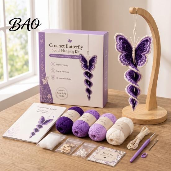Decorative Spiral Wind Hangings Crochet Hanging Kit, DIY Garden Animal Craft Gifts for Adults Ornament Making Kit Adults, Handmade Door Decoration