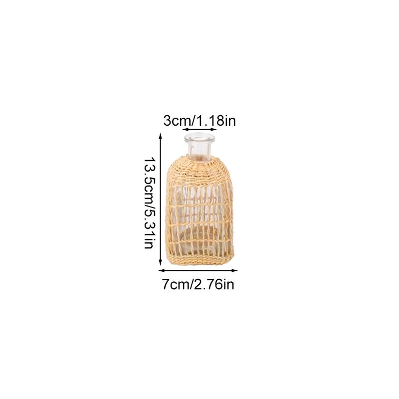 1Pcs Home Rattan Woven Vase Bamboo Weaving Weaving Glass Vintage Grass Woven Vase Centerpiece