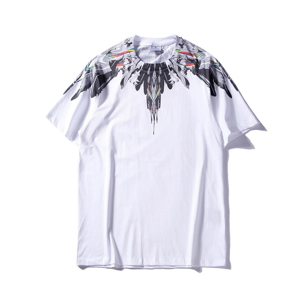 Marcelo Classic Phantom Wings Short Sleeve T-Shirt with Colorful Feathers and Lightning Design