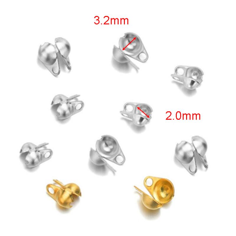 50pcs 100pcs Gold Color Fitting Stainless Steel Ball Chain Calotte Crimp Beads Connectors End Clasp DIY Bracelet Necklace Making
