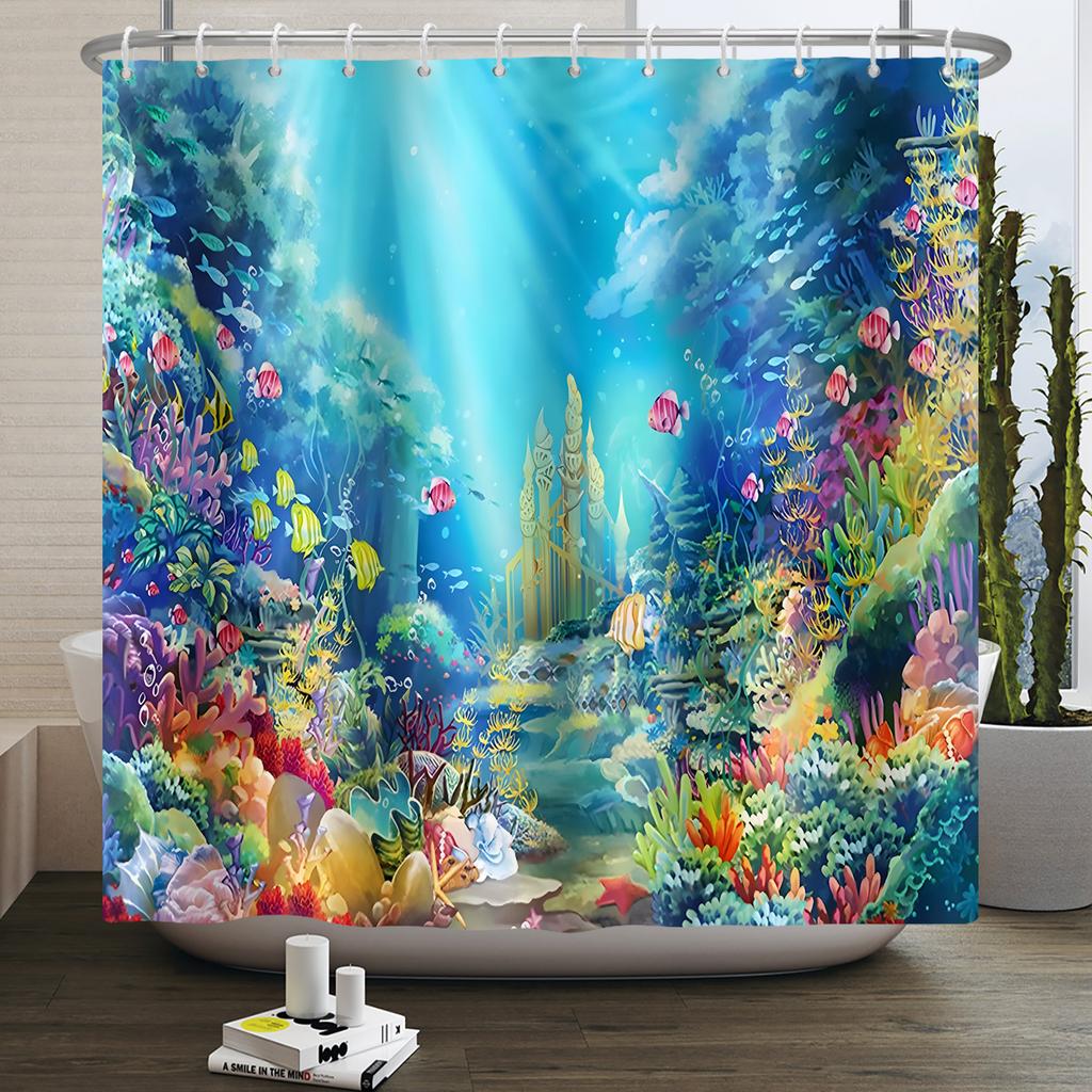 Underwater World Ocean Shower Curtain for Bathroom Seabed Animals Sea Turtle Dolphin Fish Waterproof Bathroom Curtain With Hooks