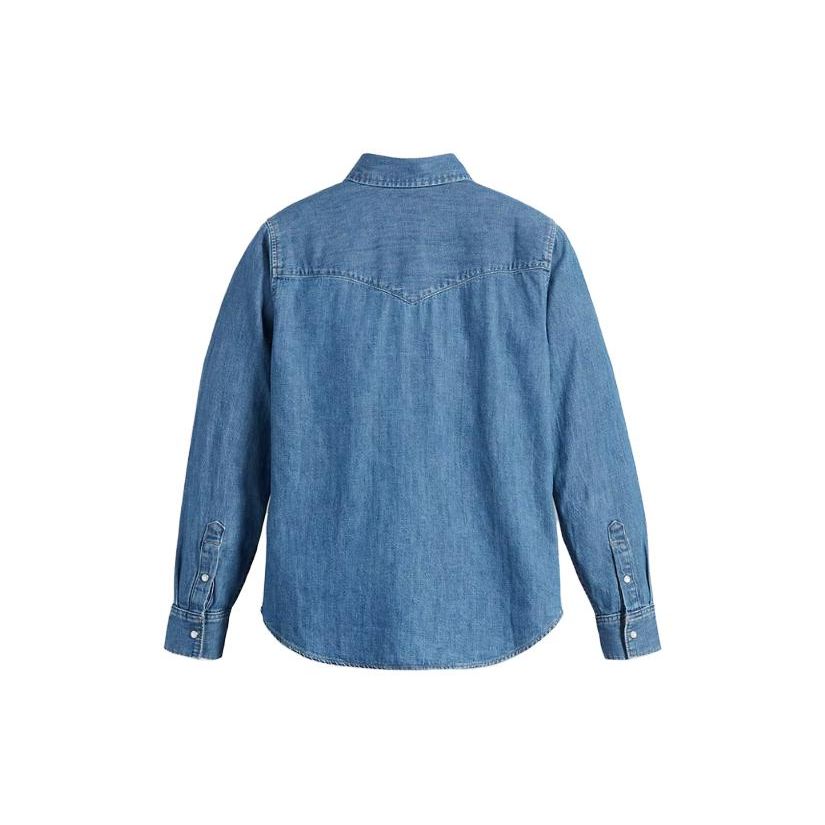 Levis Solid Color Long Sleeve Collared Shirt Women Tops Blue 16786-0017