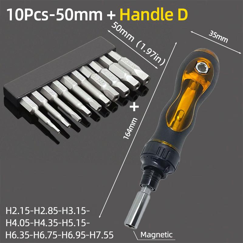 Set de biți magnetici pentagonali cu gaură Hex 1/4" Oțel S2 50mm Security Torx Biți de găurit Cheie cu clichet Unelte de mână