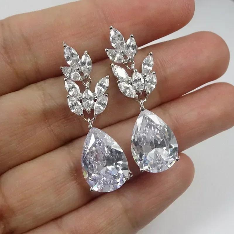 European And American Trendy Sparkling Zircon Oxide Earrings, High End Banquet Fashion Zircon Party Jewelry Long Pendant