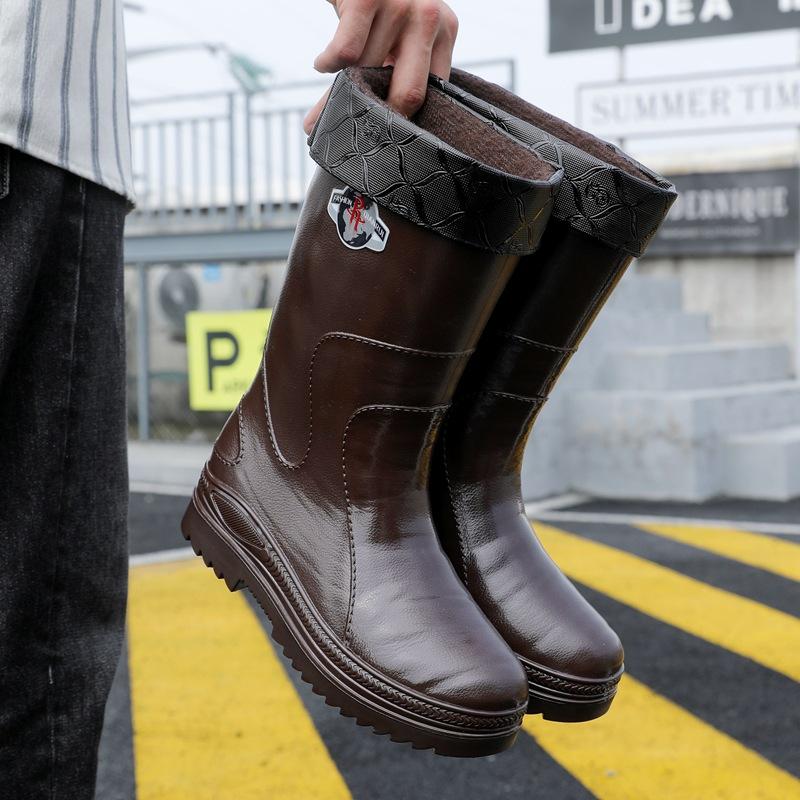 

Скользкая обувь от дождя на черной подошве мужская утолщенная нескользящая и износостойкая водная обувь хлопковые толстые бархатные водонепроницаемые ботинки строительная площадка водонепроницаемые 44