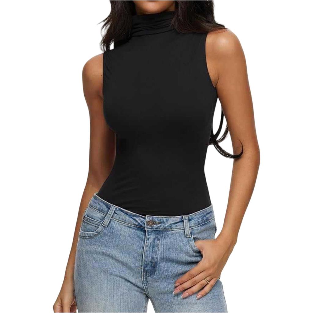 Women’s Sleeveless Turtleneck Tank Top Fitted High Neck Stretchy Basic Shirt Soft Lightweight Pullover Casual Wear