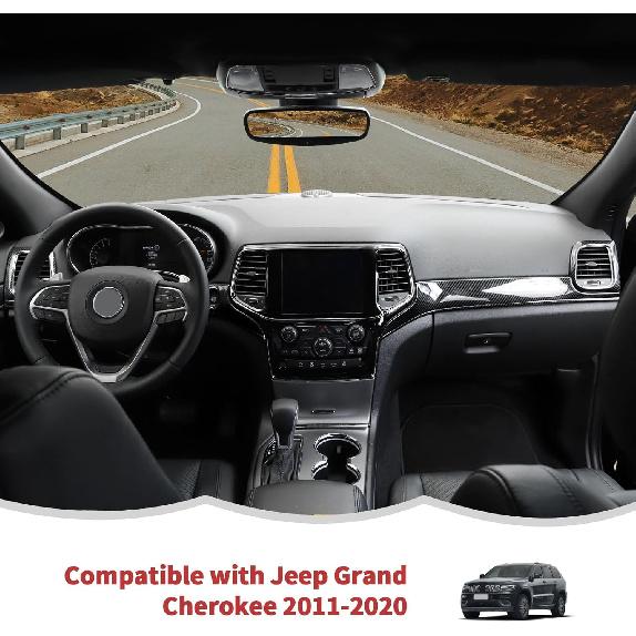 RT-TCZ Carbon Fiber Center Console Dashboard Panel Trim Inner Door Handle Cover Interior Trim Kit Decor Accessories for Jeep Grand Cherokee 2011-2020
