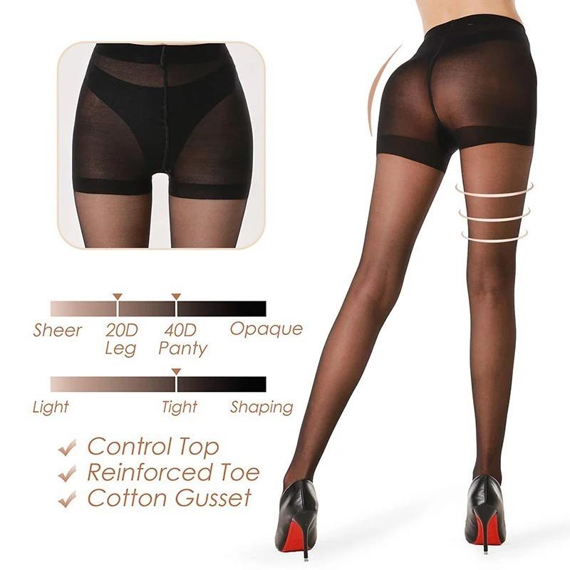 2 Pcs Women'S Sheer Tights 20D Control Top Pantyhose With Reinforced Toes High Waist High Elasticity Anti Hook Stockings Hosiery