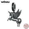 WOSTU 925 Sterling Silver Cool Black Gold Unicorn Charms Flying Horse Hanging Beads Fit Orignal Bracelet Necklace Jewelry Making