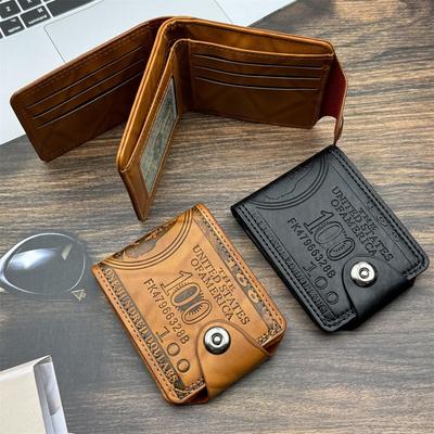 Portafoglio da uomo transfrontaliero, modello dollaro USA, in PU ultraleggero, multifunzionale, retrò, con scomparto multi-carta.