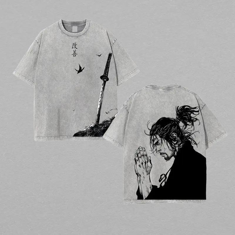 Vagabond Miyamoto Musashi Printed Tee Men Women Washed Cotton T-shirts Manga Vintage T Shirt Harajuku Male Short Sleeve Tshirt