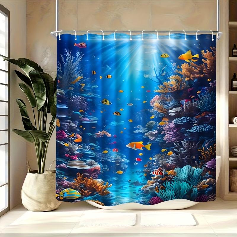 3D Ocean Shower Curtain Tropical Fish Coral Reef Design Sea World Art Calm Nature Decor Waterproof Printed Bath Curtain Home