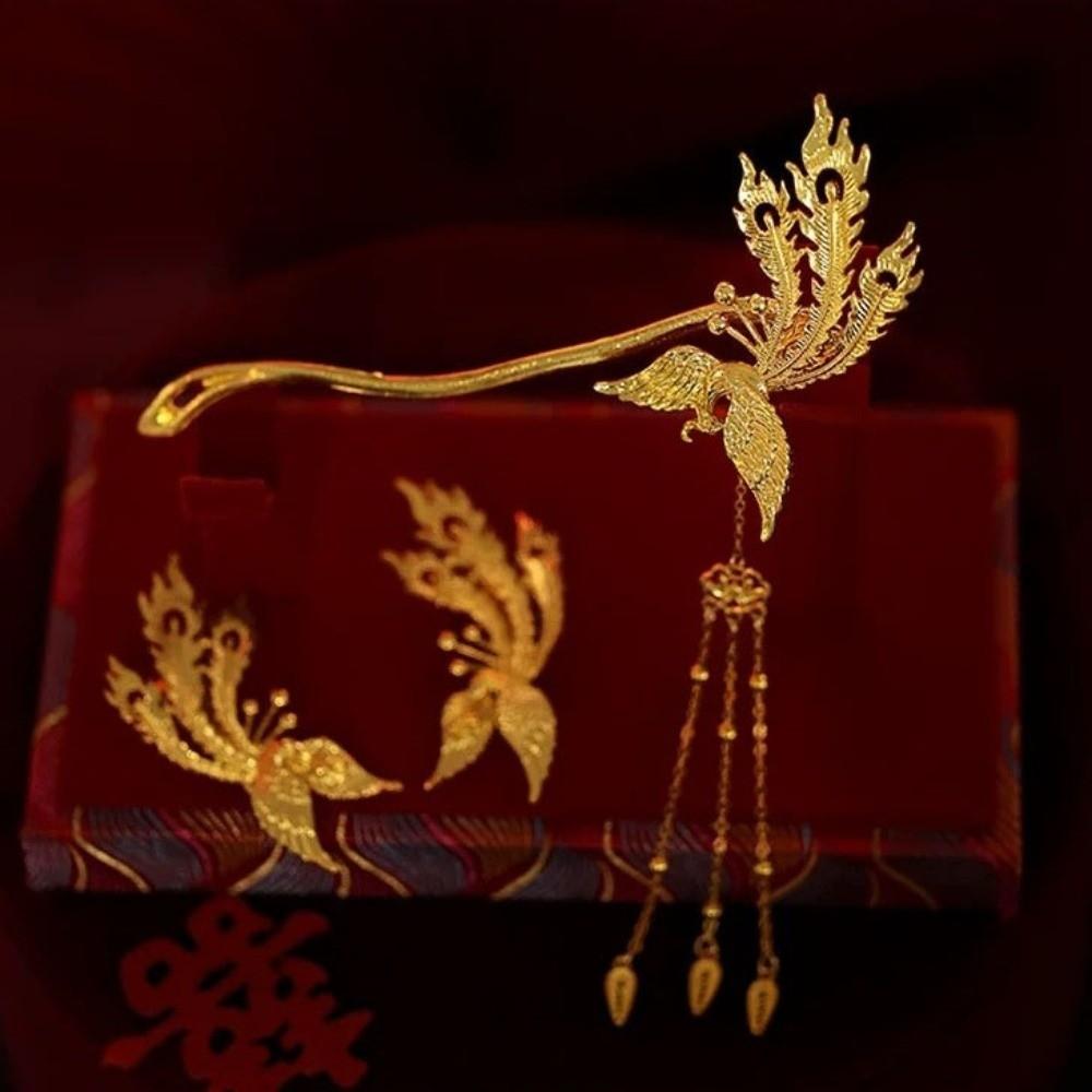 Zinc Zinc Alloy Tassel Hairpins Ancient Style Bridal Hair Ornament Phoenix Hairpin Set  Hanfu Accessories