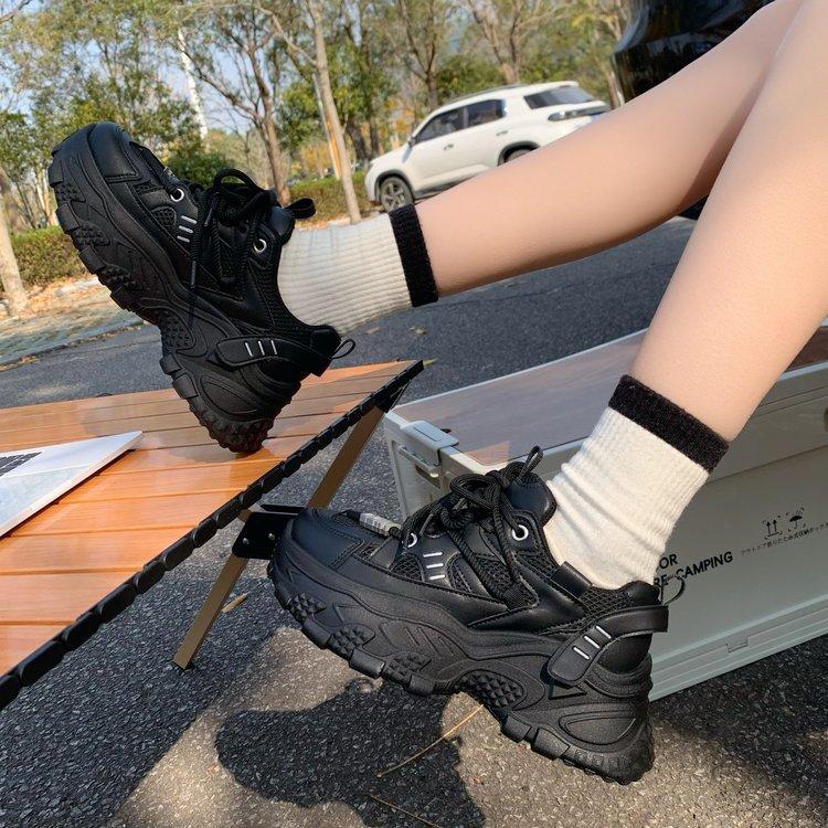 Thick-soled Dad Shoes Women's 2025 Spring New Leather Versatile Breathable Mesh Sneakers Lightweight Casual Little White Shoes