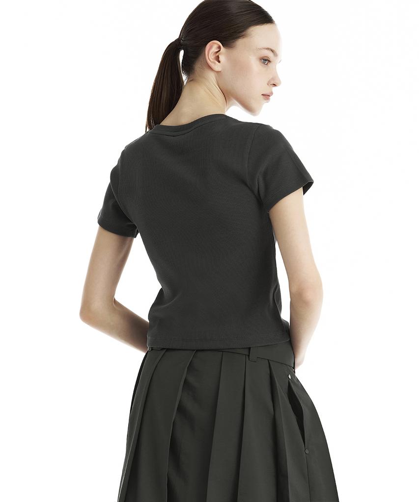 Teulimingbeodeu Slim-Fit Ribbed Short Sleeve T-Shirt [Charcoal]